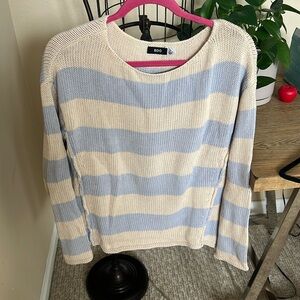 Pale blue and tan wide striped sweater worn once